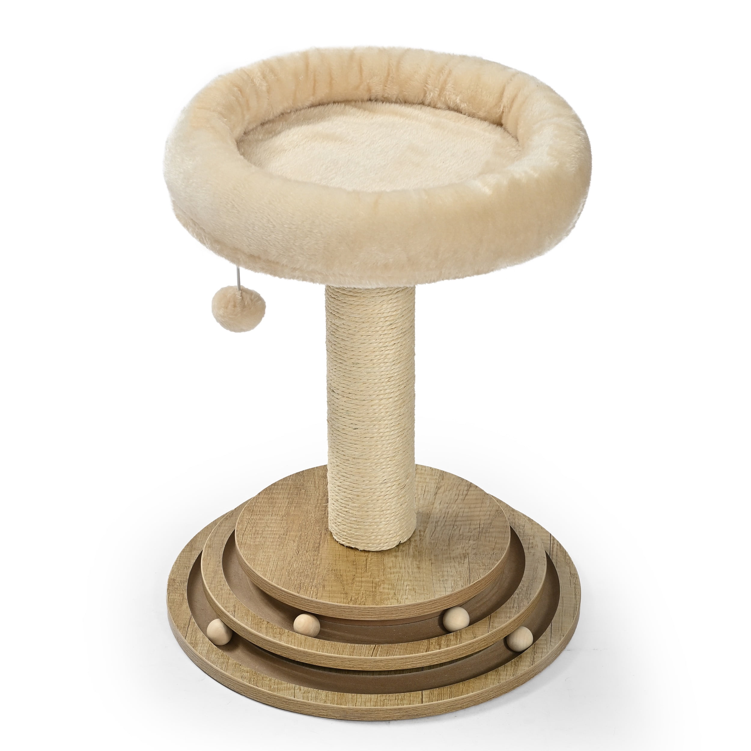 Vibrant Life Cat Scratching Post with 2-Level Track Ball, Beige