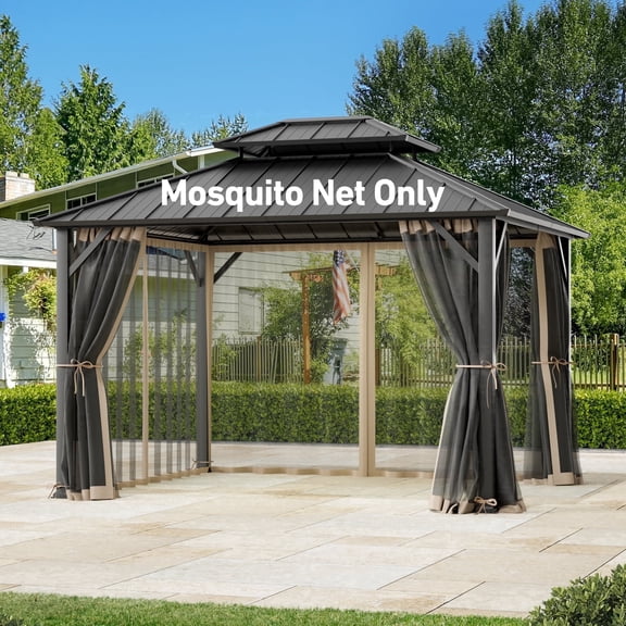 Covered Outdoor Universal 10'x12' Gazebo Mosquito Netting- 4-Panel Double Zipper Sidewalls