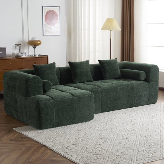 MODERNLUXE 101" Sectional Sleeper Sofa,L-Shaped Modular Sectional Sofa with Deep Seat and 2 Side Pockets, 3 Seater Free Combined Sofa Couch Convertible Sleeper Sofabed for Living Room Apartment,Green