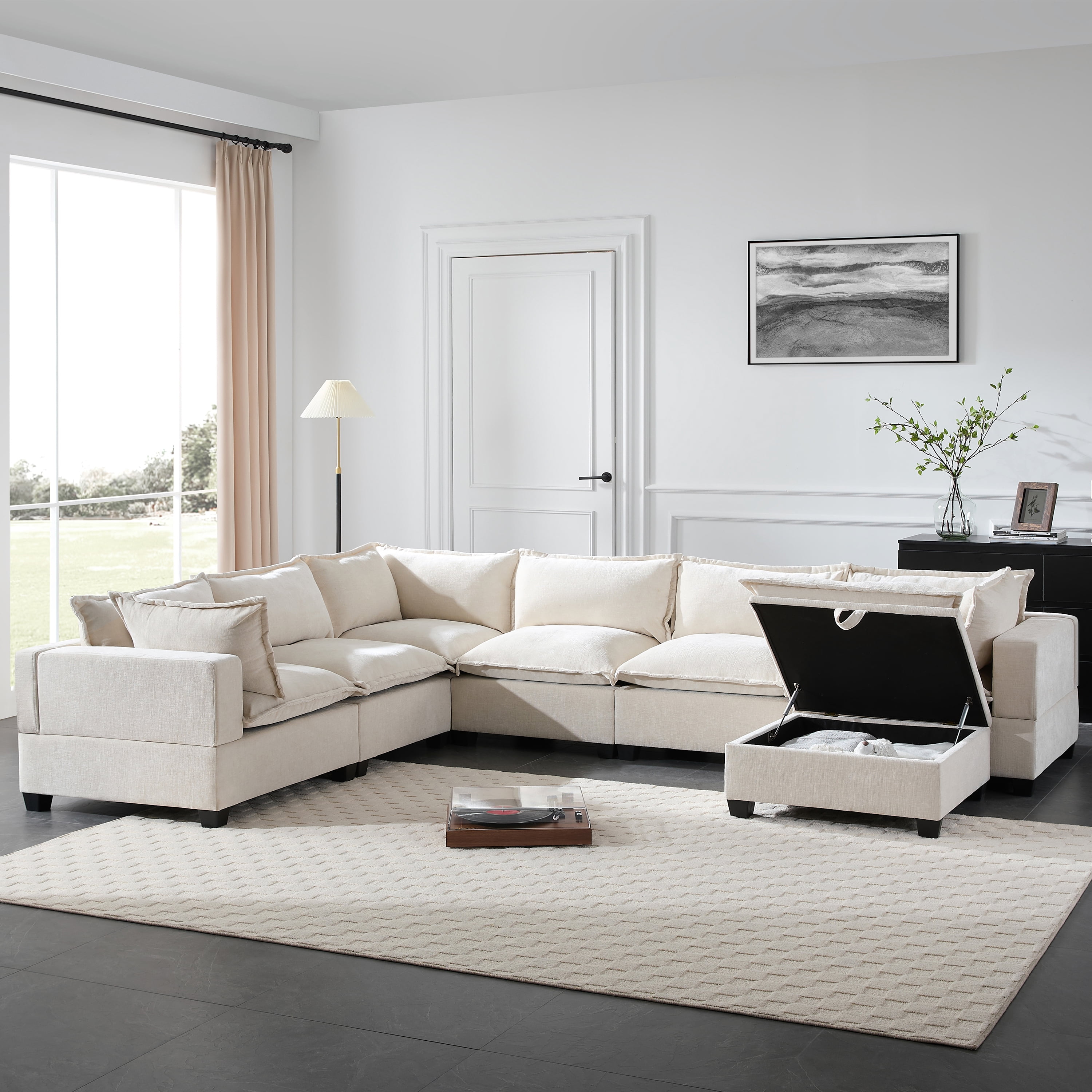 MODERNLUXE 117.5" Modular Sectional Sofa with Movable Storage Ottoman ...