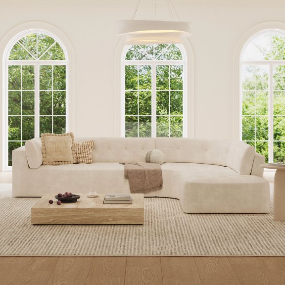 MODERNLUXE 119" Curved Oversized Sectional Sofa, L-Shaped Cloud Sofa Couch with Deep Seat, Modern Chenille Upholstered Corner Sofa for Living Room & Apartment,Beige