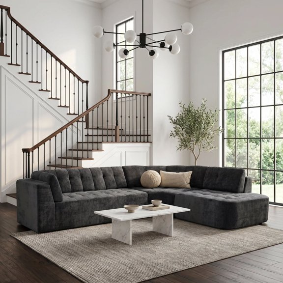 MODERNLUXE 119" Curved Oversized Sectional Sofa, L-Shaped Cloud Sofa Couch with Deep Seat, Modern Chenille Upholstered Corner Sofa for Living Room & Apartment,Grey