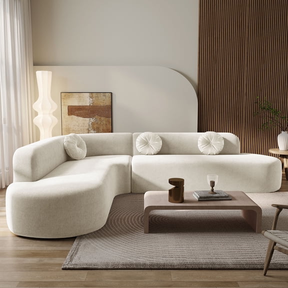MODERNLUXE 122" Extra Large Sectional Sofa,Comfy L-Shape 4-Seat Couches with 3 Round Cushions and Curved Design,Chenille Cloud Modular Couch for Living Room,Beige