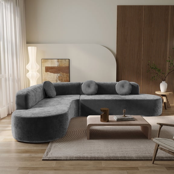 MODERNLUXE 122" Extra Large Sectional Sofa,Comfy L-Shape 4-Seat Couches with 3 Round Cushions and Curved Design,Chenille Cloud Modular Couch for Living Room,Grey