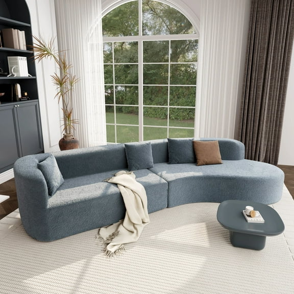 MODERNLUXE 132" Large Curved Sectional Sofa,Oversized 4-Seat Chenille Modular Sofa Couch with 4 Pillows,Deep Seat & Plush Sponge,Modern Upholstered Sofa for Living Room Bedroom Apartment,Dark Blue