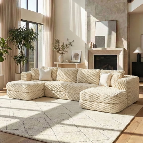 MODERNLUXE 135.4" Oversized Modular Sectional Sofa,U-Shaped Boneless Sofa Couch with 2 Movable Ottomans & Deep Seat ,6 Seat Extra Large Sofa for Living Room, Coffee