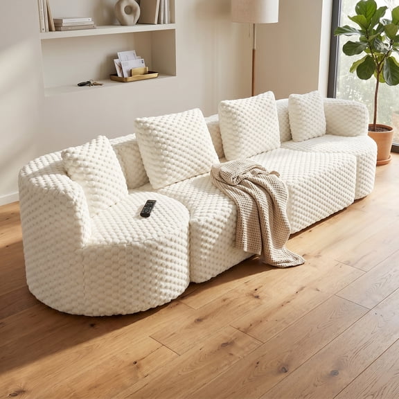 MODERNLUXE 137.8" Modular Sectional Sofa, Modern Upholstered Boneless Sofa Couch with Pillows & Deep Seat, 4 Seat Soft Plush Couch for Living Room & Apartment,White