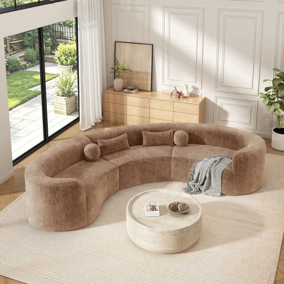 MODERNLUXE 153" Extra Oversized Modular Sectional Sofa, Curved Chenille Sofa Couch with 4 Pillows & Free Combination, 6 Seater Upholstered Cloud Couch for Living Room,Brown
