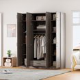 thumbnail image 1 of MODERNLUXE 3 Door Wardrobe Closet with 1 Drawer,Wooden Clothing Storage Cabinet with Hanging Rod,Top Cabinet and Shelves for Bedroom, Gray, 1 of 8