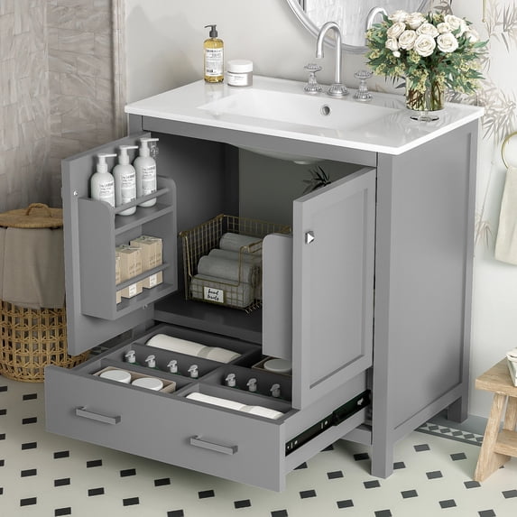 MODERNLUXE 30" Bathroom Vanity with Single Sink,Freestanding Bathroom Storage Cabinet with 1 Soft Closing Doors & 1 Drawer, Undermount Bathroom Sink Combo Set for Small Space,Gray