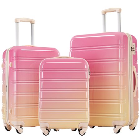 MODERNLUXE 3PCS ABS Hardside Luggage Set,Gradient Color Expandable Suitcase with Spinner Wheels and TSA Lock, 20/24/28 Inch,Pink and Yellow