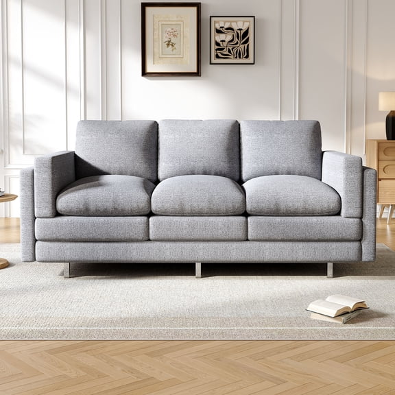 MODERNLUXE 79.5" Cloud Modular Sofa, Comfy 3-Seater Chenille Upholstered Sofa Couch with Dual-layer Seat Cushions & Deep Seat for Living Room,Small Space,Light Grey