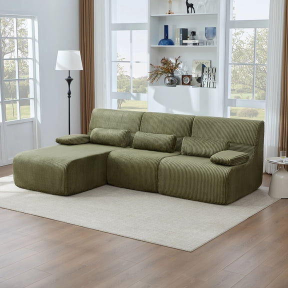 MODERNLUXE 98" Oversized Modular Sectional Sofa, L-shaped Boneless Sofa Couch with Pillows & Deep Seat, 3 Seat Cloud Couch for Living Room,Green
