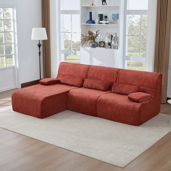 MODERNLUXE 98" Oversized Modular Sectional Sofa, L-shaped Boneless Sofa Couch with Pillows & Deep Seat, 3 Seat Cloud Couch for Living Room,Red