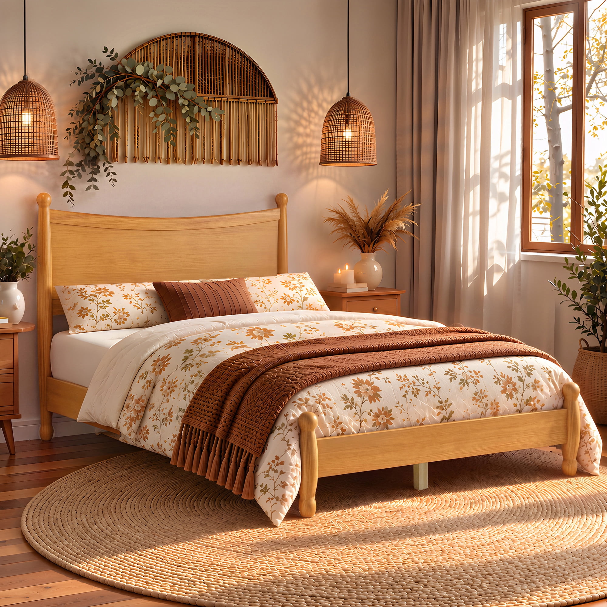 MODERNLUXE Full Size Bed Frame with Arched Headboard, Vintage Rustic ...