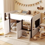 MODERNLUXE Full Size House Loft Bed with Playhouse & Storage,Modern Wood Cabin Bed for Boys Girls,Teens,Espresso+White
