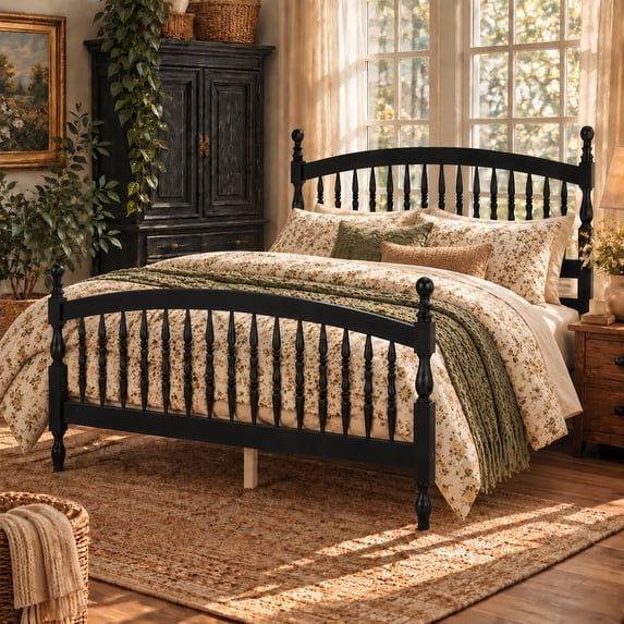 MODERNLUXE Full Size Wood Platform Bed Frame with Windsor Spindle ...