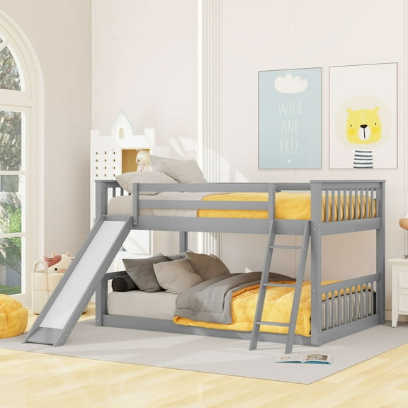 MODERNLUXE Full over Full Bunk Bed with Slide and Ladder, Gray
