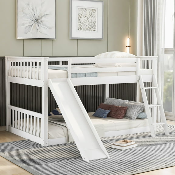 MODERNLUXE Full over Full Bunk Bed with Slide and Ladder, White