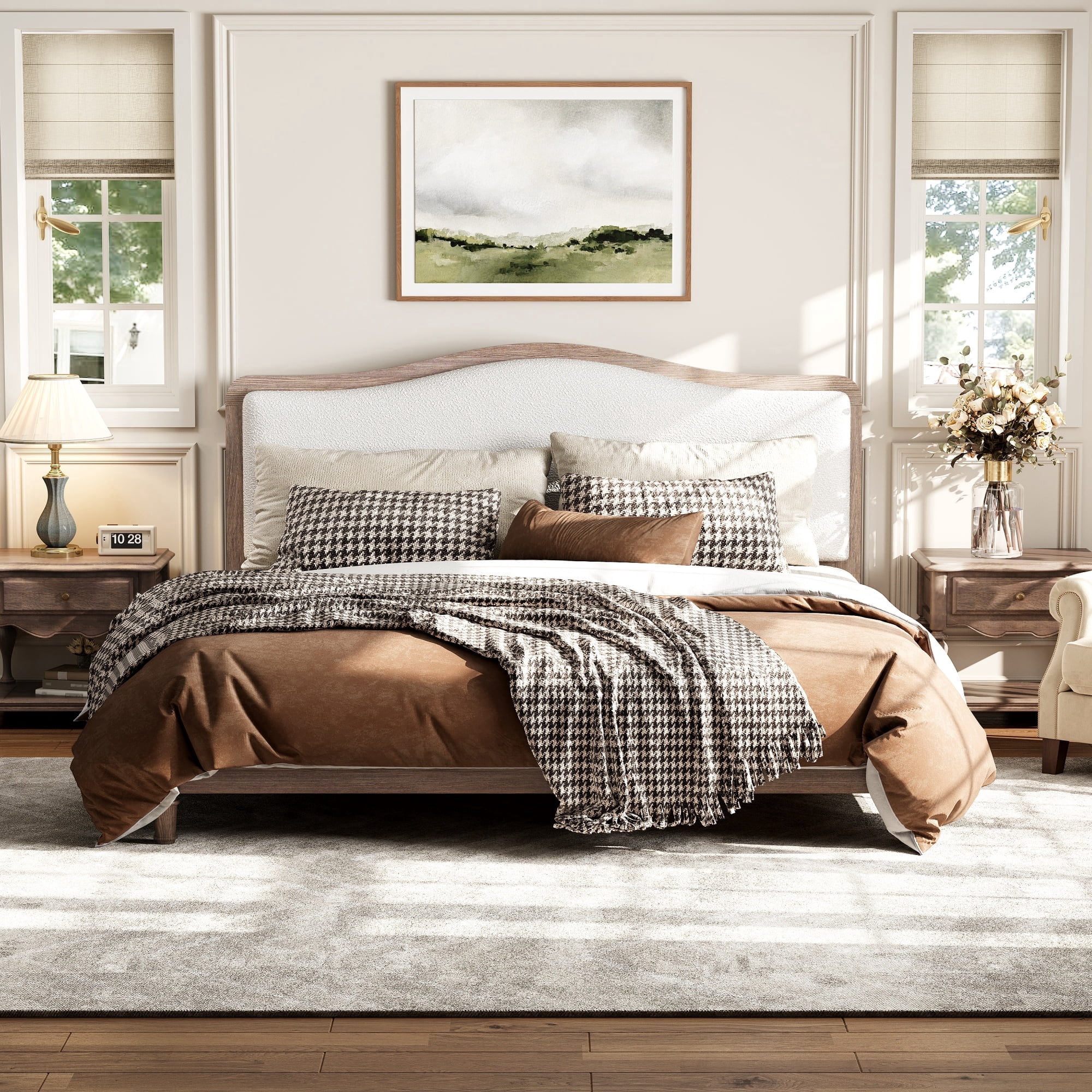 MODERNLUXE King Size Platform Bed with Upholstery Headboard, Grey