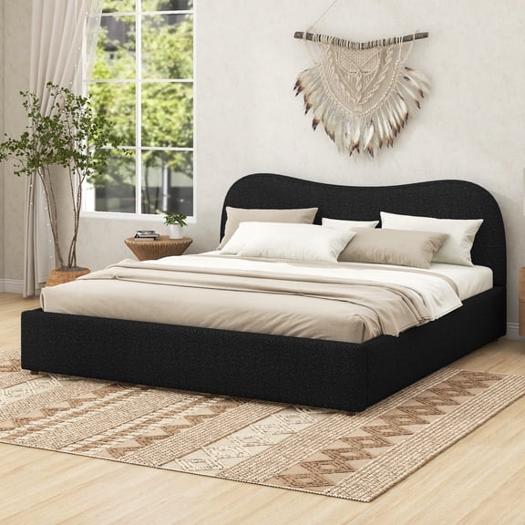 MODERNLUXE King Size Upholstered Platform Bed, Black