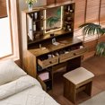 thumbnail image 1 of MODERNLUXE Makeup Vanity Desk with Mirror and Lights, Dressing Table Set with Charging Station,Stool,2 Drawers and Open Storage Shelves for Bedroom, Brown, 1 of 11