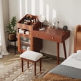 thumbnail image 1 of MODERNLUXE Makeup Vanity Desk with Stool, Vanity Table with Cabinet,2 Drawers,Charging Station and Open Storage Shelves,Dressing Table Set for Small Places,Walnut, 1 of 8