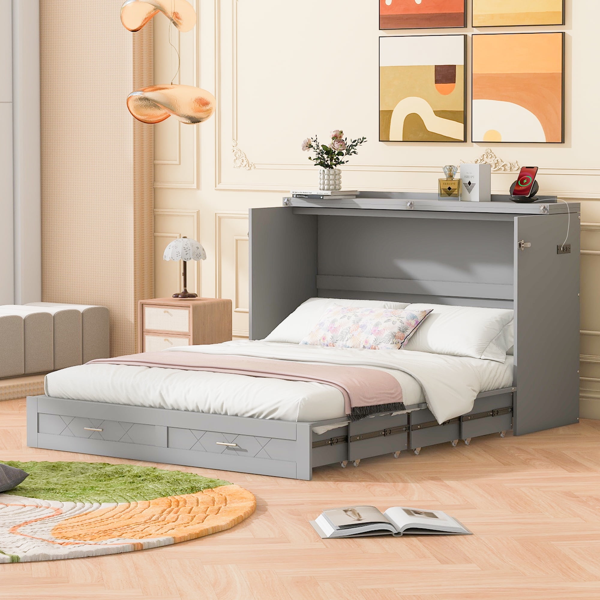 MODERNLUXE Multi-Functional 2-in-1 Murphy Cabinet Bed,Full Size Bed ...