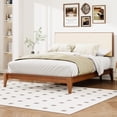 thumbnail image 1 of MODERNLUXE Queen Size Dry Bamboo Platform Bed, 12" H Bed Frame with Upholstered Adjustable Headboard and Wood Slat Support,Easy Assembly, Brown, 1 of 7