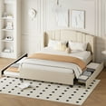 thumbnail image 1 of MODERNLUXE Queen Size Platform Bed with 1 Twin Trundle and 2 Storage Drawers, Linen Upholstered Queen Bed Frame with Wingback Headboard, Weight Capacity 500LBS,Beige, 1 of 7
