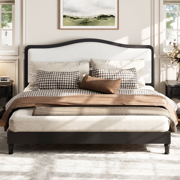 MODERNLUXE Queen Size Platform Bed with Upholstery Headboard, Black