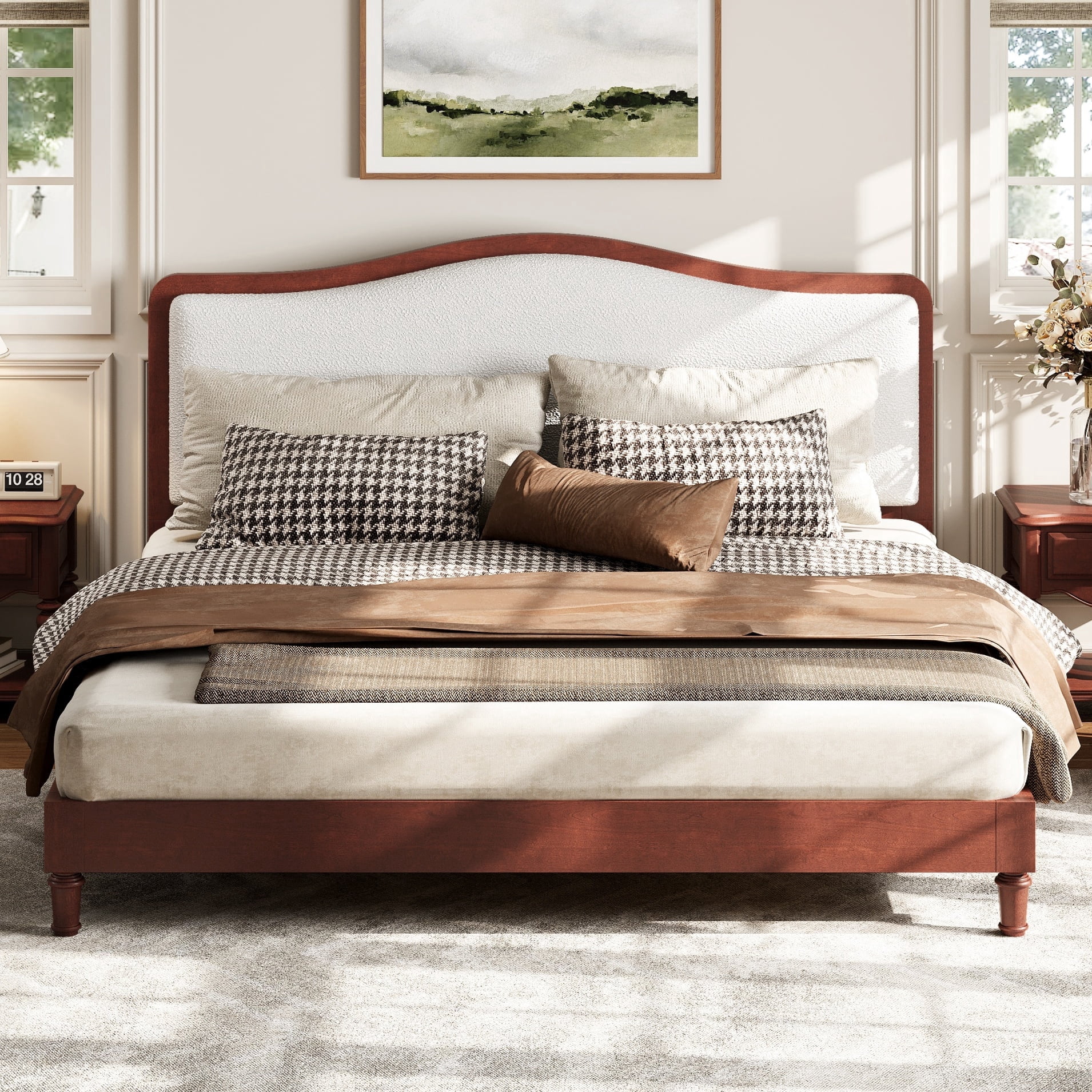MODERNLUXE Queen Size Platform Bed with Upholstery Headboard, Espresso