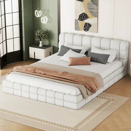 MODERNLUXE Queen Size Upholstery Platform Bed, White
