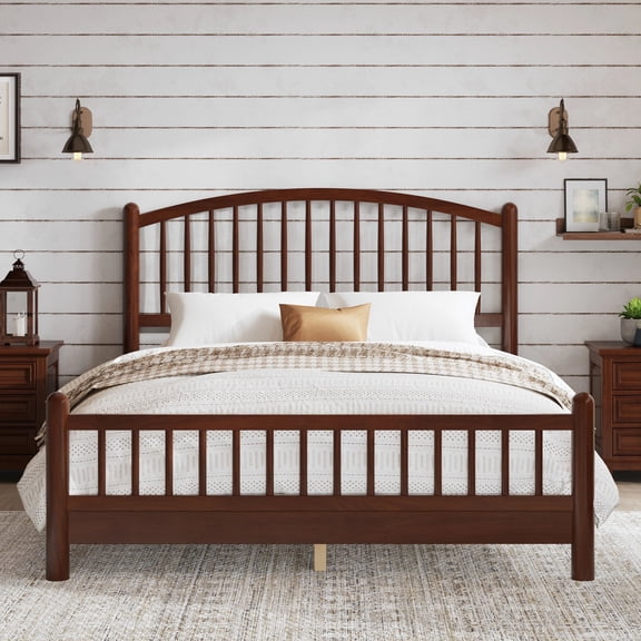 MODERNLUXE Queen Size Wood Platform Bed Frame with Arched Headboard,No Box Spring Needed, Easy Assembly,Espresso