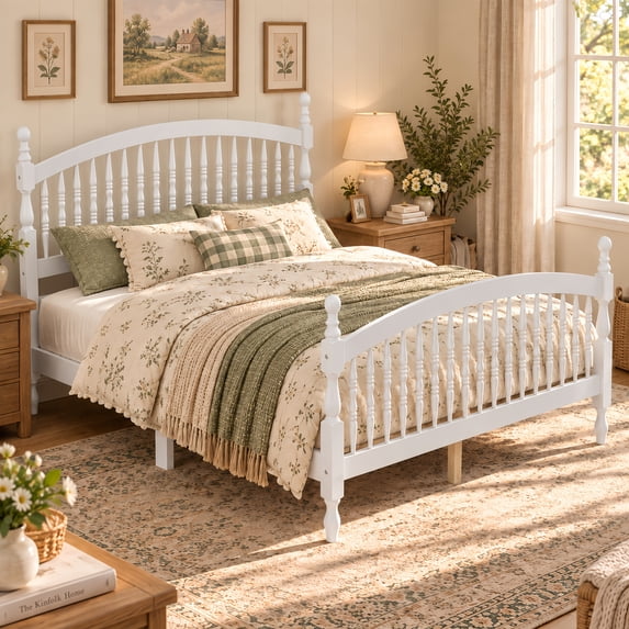 MODERNLUXE Queen Size Wood Platform Bed Frame with Windsor Spindle ...