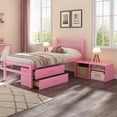 thumbnail image 1 of MODERNLUXE Solid Wood Twin Size Platform Bed, Platform Bed Frame Removable Storage Shelves, and 2 Built-in Storage Drawers, Single Bed with 10 Slats Support, Twin Bed Frames for Kids Girls Boys,Pink, 1 of 6