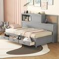 thumbnail image 1 of MODERNLUXE Twin Size Daybed,Solid Wood Bed Frame with 3 Storage Drawers, Upper Soft Board and Charging Station,Sofa Bed Frame for Boys/Girls/Teens Bedroom,No Box Spring Needed,Gray, 1 of 7