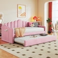 thumbnail image 1 of MODERNLUXE Twin Size Daybed with Trundle,Velvet Upholstered Day Bed Frame with USB Charging Ports and Side Pocket,Wood Slat Support,No Box Spring Needed,Pink, 1 of 10