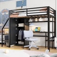 thumbnail image 1 of MODERNLUXE Twin Size Metal Loft Bed with Desk and Wardrobe, Storage Shelves and Staircase, Black, 1 of 12