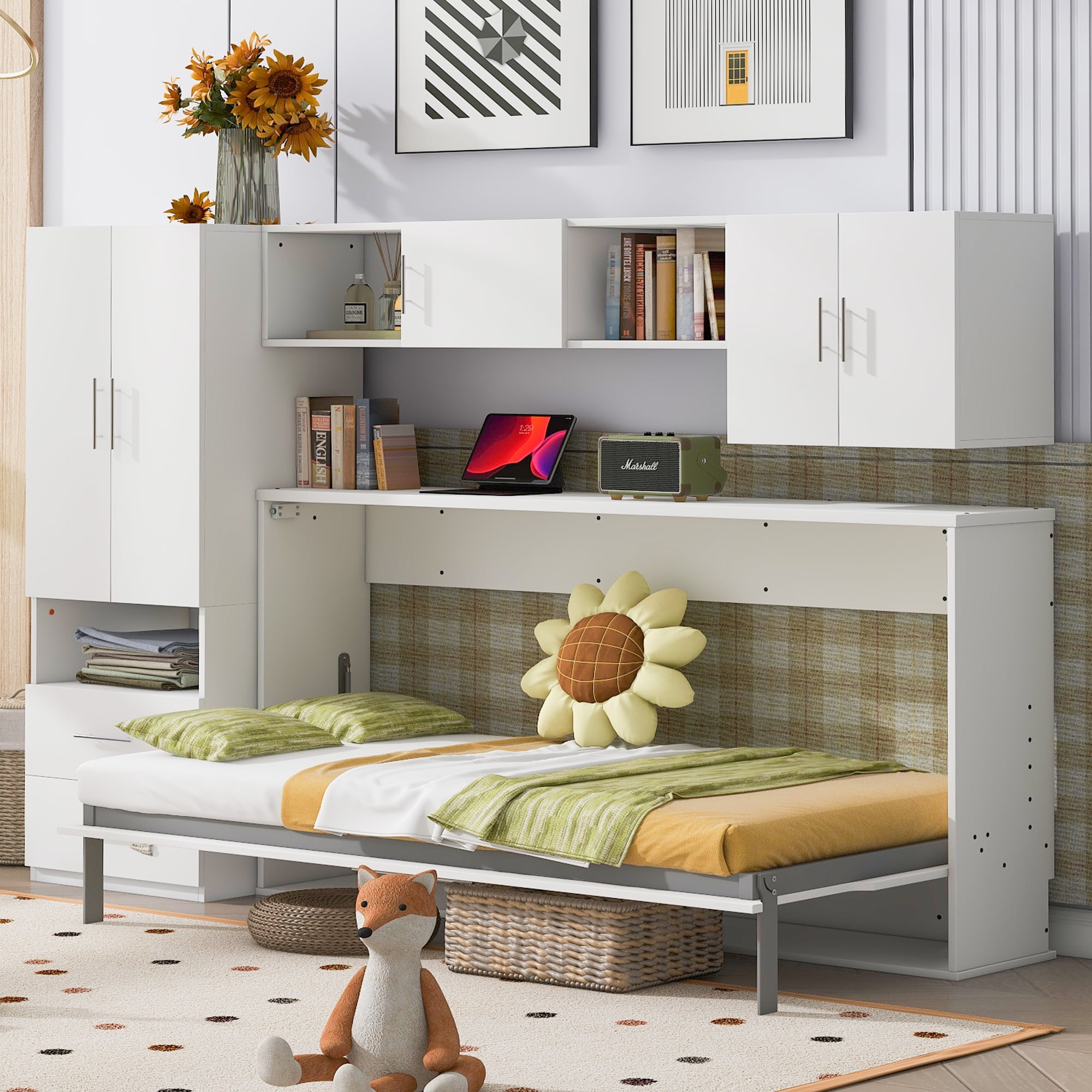 MODERNLUXE Twin Size Murphy Bed with Shelves and Drawers, Convertible ...