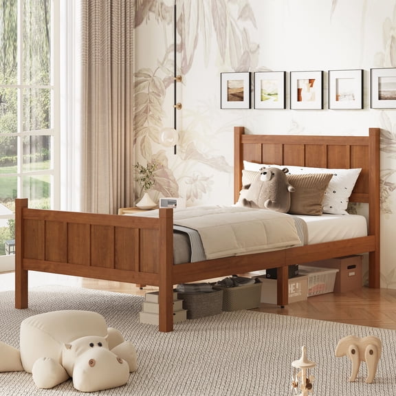 MODERNLUXE Twin Size Platform Bed with Headboard & Footboard,Solid Wood Bed Frame with Under Bed Storage for Teens Adults Guests, Easy Assembly,Walnut
