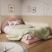 MODERNLUXE Twin Size Upholstered Platform Bed Frame with Curved Headboard and Boucle Fabric, Pink