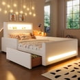 thumbnail image 1 of MODERNLUXE Twin Size Upholstery Platform Bed with LED Light and USB Ports, White, 1 of 12