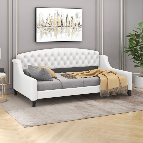 MODERNLUXE Upholstered Twin Size Sofa Bed, Tufted Button Daybed, Beige