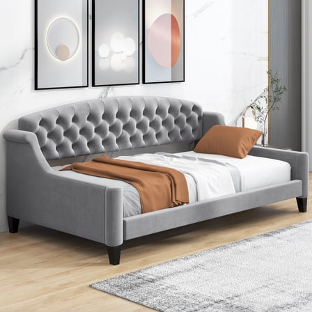 MODERNLUXE Upholstered Twin Size Sofa Bed, Tufted Button Daybed, Gray