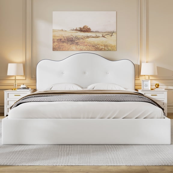 MODERNLUXE Upholstery King Size Platform Bed, Beige