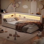 MODERNLUXE Upholstery Twin XL Size Daybed with USB Ports and LED Light, Cream White