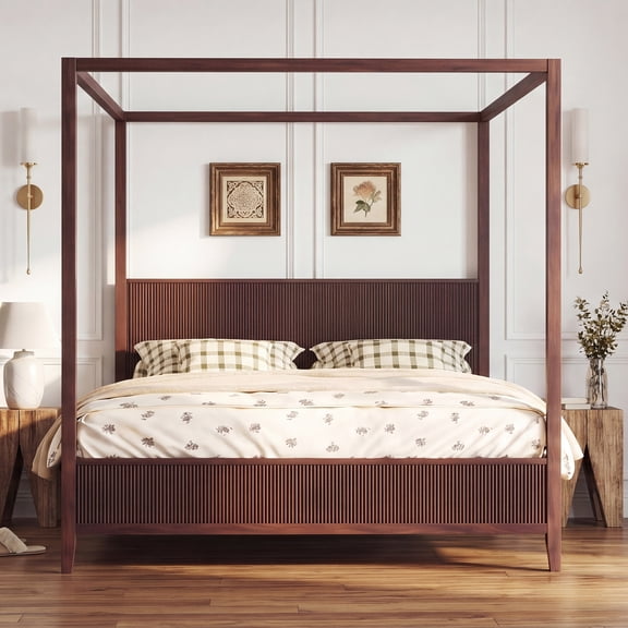 MODERNLUXE Wood Canopy Platform Bed, Queen Size, Espresso