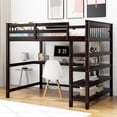 thumbnail image 1 of MODERNLUXE Wood Full Size Loft Bed with Desk and Shelves, Espresso, 1 of 14