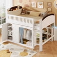 thumbnail image 1 of MODERNLUXE Wood Full Size Loft Bed with Storage Cabinets and Wardrobe, Storage Bed with LED Light, White, 1 of 13